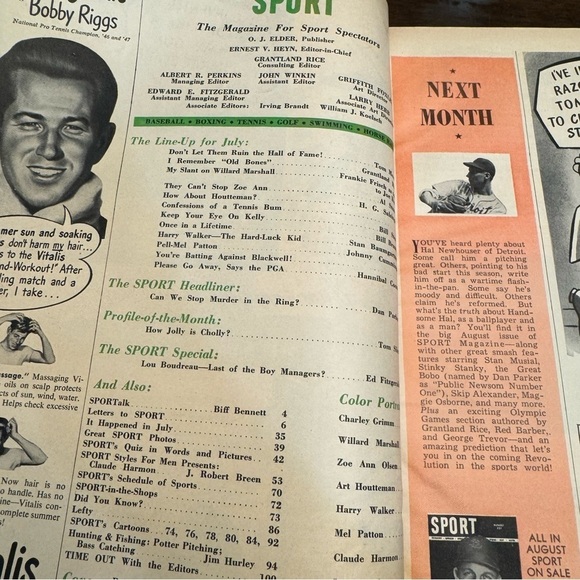 Sport Magazine July 1948 Ewell Blackwell Olsen Lou Boudreau MLB Schedule - Picture 6 of 11